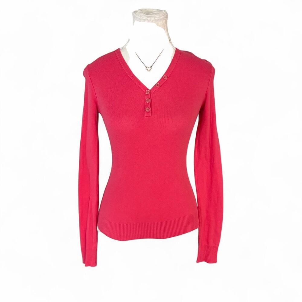 Pink long sleeve sweater like button up Henley top Size S Fonnable